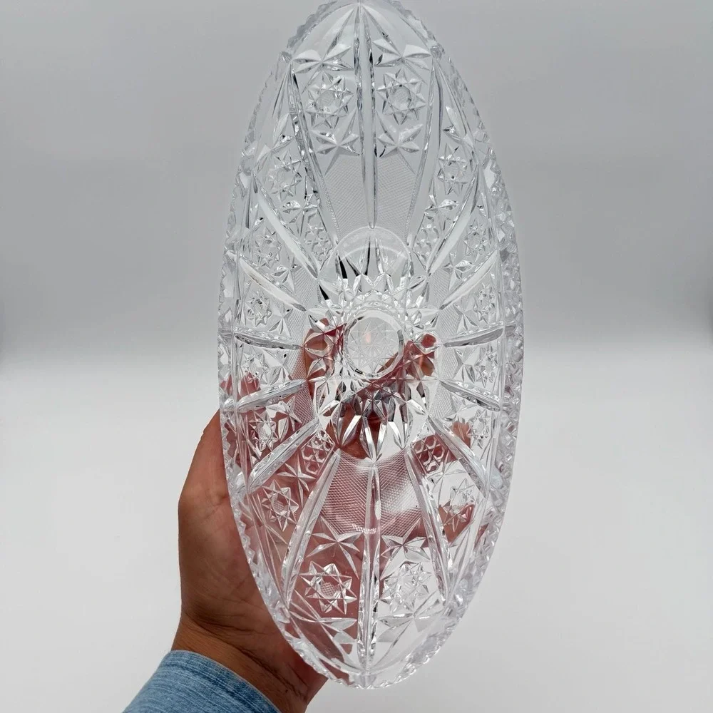 Vintage American Brilliant Cut‎ Glass Oval Serving Bowl